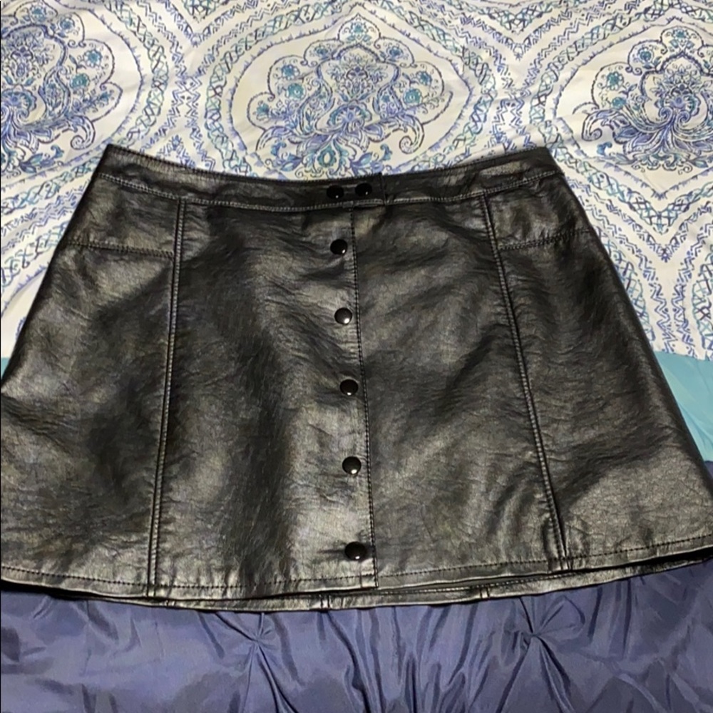 H&M Faux Leather Button Front A-Line Skirt